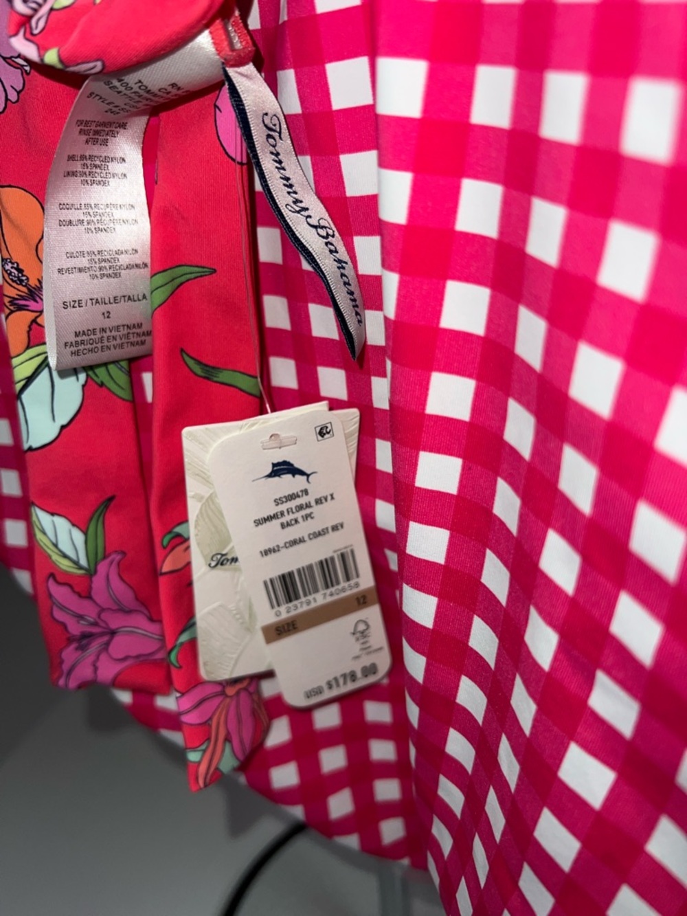 💖NWT TOMMY BAHAMA SUMMER FLORAL REVERSIBLE CROSS BACK ONE PIECE SWIMSUIT SIZE 12 - Picture 14 of 15